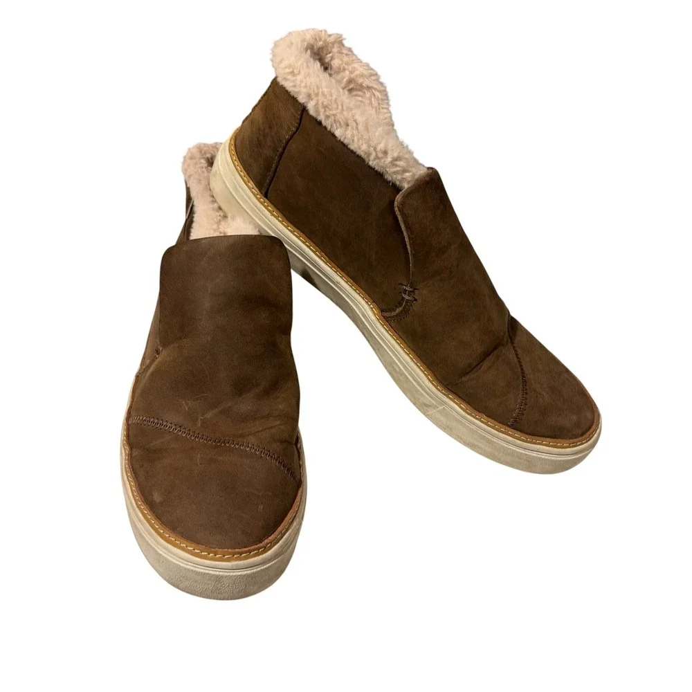 TOMS Paxton Brown Leather Faux Fur Lined Slip On Bootie Sneakers Womens 8.5
